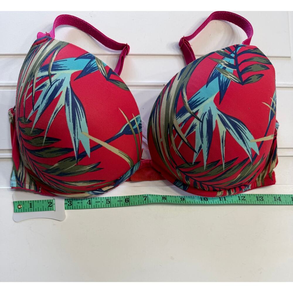 Victorias Secret Womens Sz 36DD Red Tropical Wear Everywear Super Push Up Bra - Picture 2 of 5
